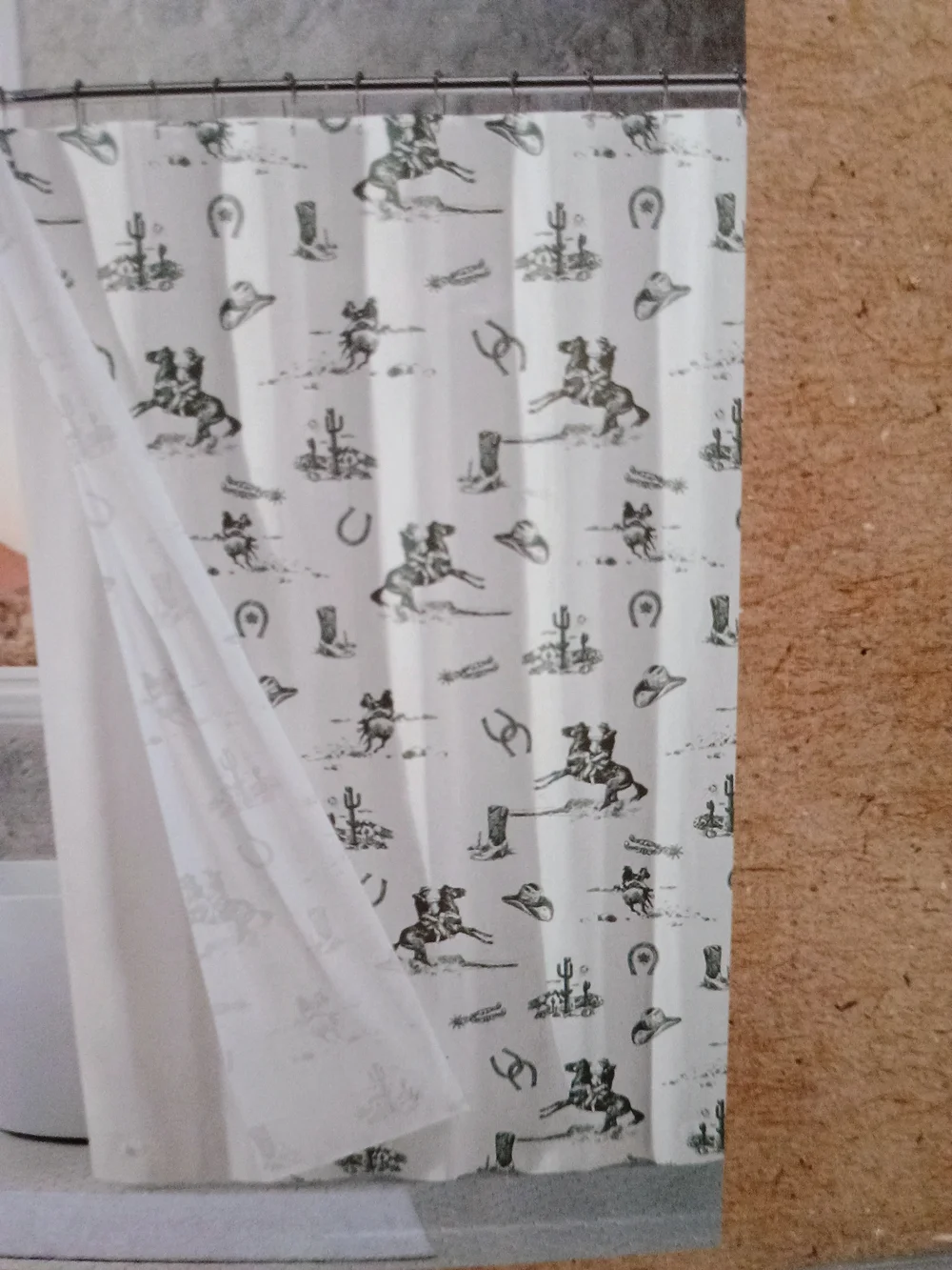 New Wrangler Horse & Cowboy Green & White Shower Curtain & Liner Set 72x72